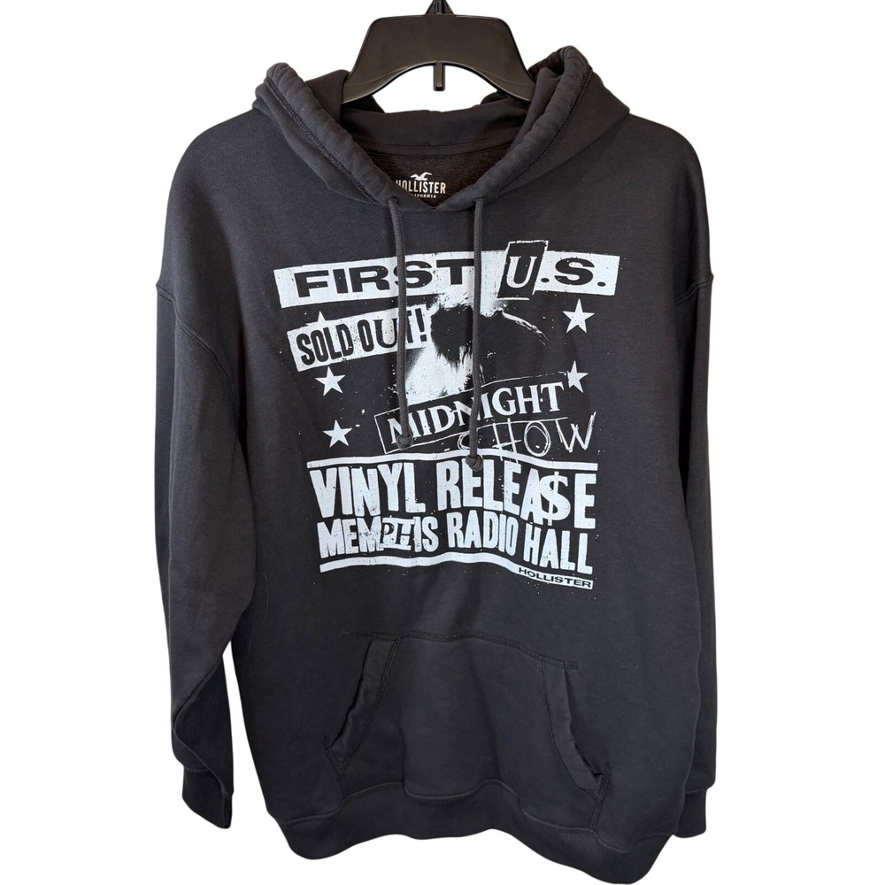 Hollister Mens Vinyl Release Memphis Radio Hall‎ Hoodie Charcoal Grey M 007